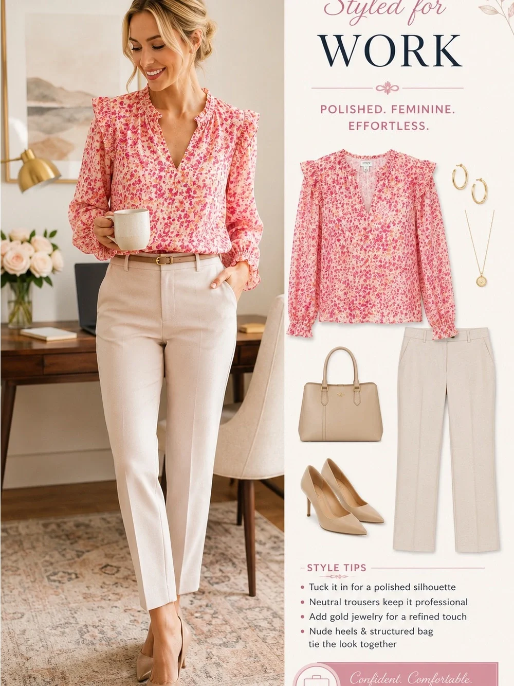J.Crew Romantic Bohemian Pink Floral Ruffle Collar Long Sleeve Blouse - Size L